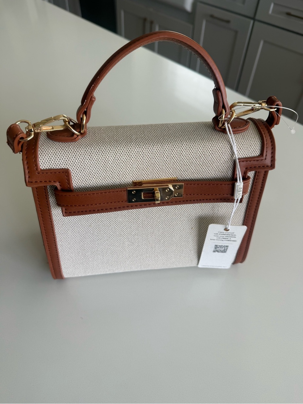 Urban Expressions Cream and Brown Mini Top-Handle Satchel